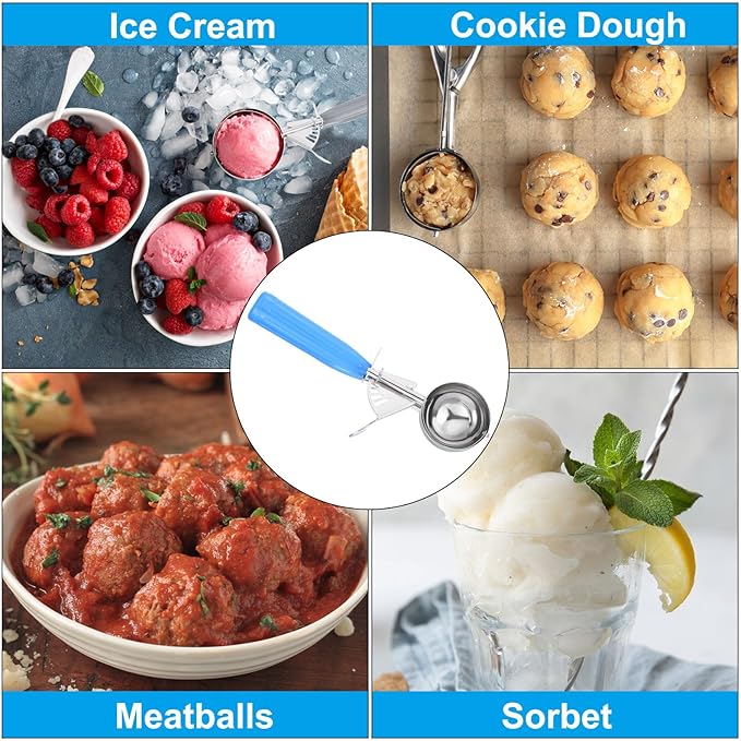 PATIKIL 2 Ounce Ice Cream Scoop with Trigger, Stainless Steel Portion Cookie Scoop with Thumb Trigger for Cookie Dough Cupcake Batter Baking, Blue 60ML