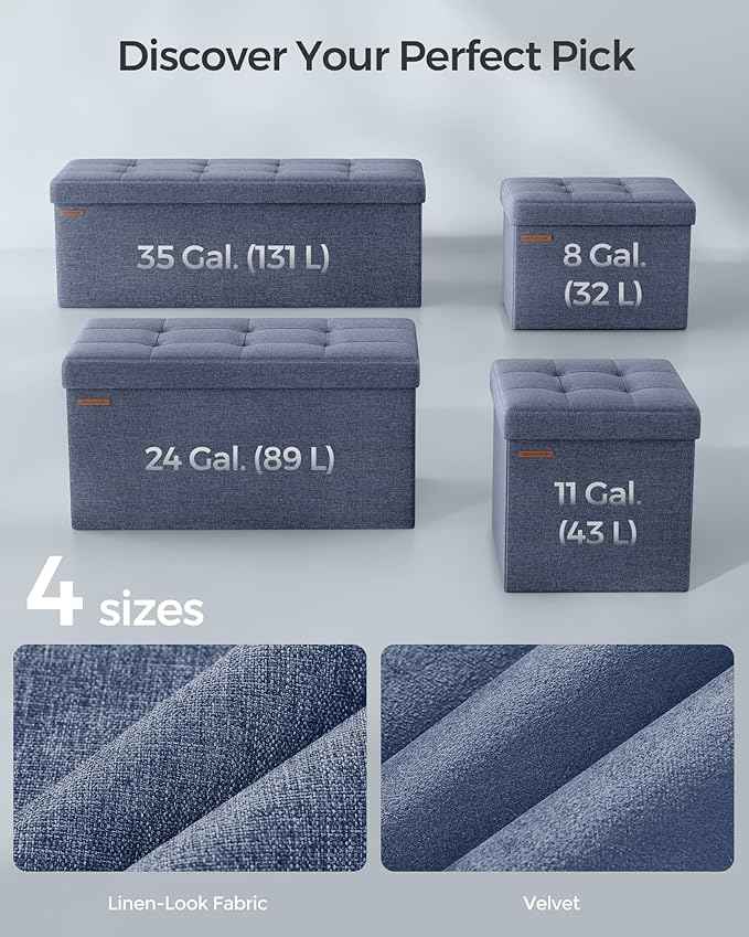 SONGMICS Mazie Collection - 30 Inches Folding Storage Ottoman Bench, Ottoman Foot Rest, End of Bed Bench, Storage Chest, Load 660 lb, for Living Room, Bedroom, Entryway, Misty Blue ULSF047Q01