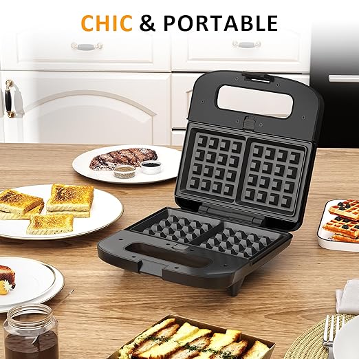 SUNVIVIPRO 3 in 1 Waffle, Grill & Sandwich Maker, Sandwich Maker Panini Press Waffle Iron Set with Removable Non-Stick Plates & Indicator Lights, Panini Press Grill for Breakfast, 800W, Silver