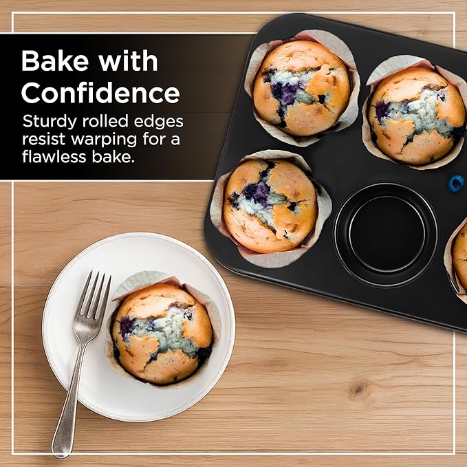 Wrenbury Jumbo Muffin Pan 6 Cup Set of 2 - Nonstick XL Deep Muffin Pan for Baking 3.75" Cup - Big Cup Tin - Oversized Extra Large Cupcake Mold - PTFE Free