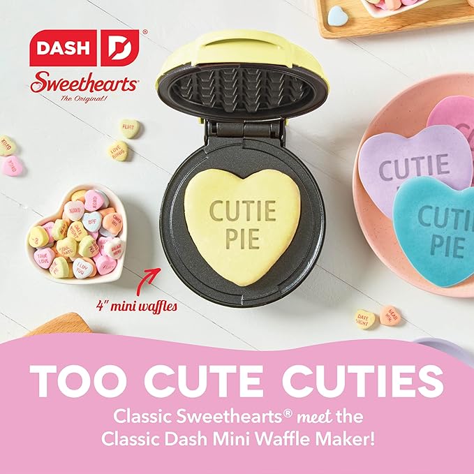 Dash & Sweethearts® Mini Waffle Maker- Mini Machine for Creative Homemade Treats - Nonstick Iron with Unique Print Design - Stylish Waffle Machine - Cutie Pie Yellow