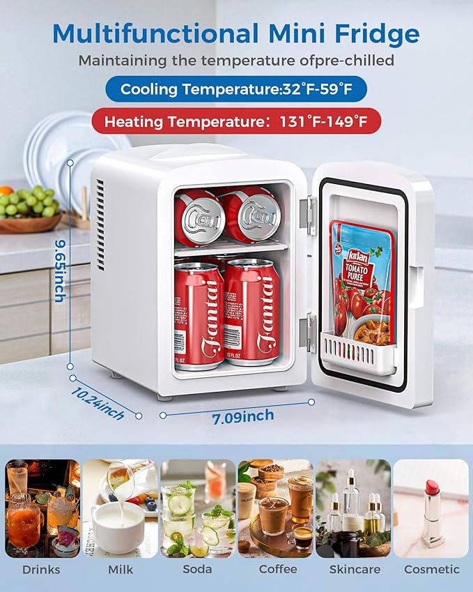 Electactic Mini Fridge, 4L/6 Cans Cooler & Warmer Portable Compact Refrigerator, Small Skincare Fridge for Makeup Food and Drinks, Small Cooler for Bedroom, Cosmetics, Car, Office, White