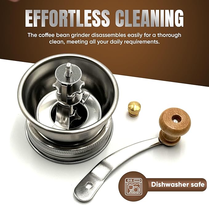 Stainless Steel Coffee Grinder Lid Attachment for Regular Mouth Mason Jars - Manual Crank Burr Grinder for Fresh Coffee, Ideal for Camping, Home Barista, Rust Proof Ceramic Mechanism