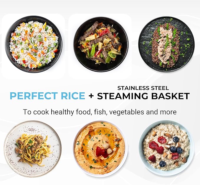 Courant 10-Cup (Cooked) / 5-Cup Uncooked Rice Cooker and Steamer with One-Touch Operation, Automatic Keep Warm Function, and Chrome Accents, Black