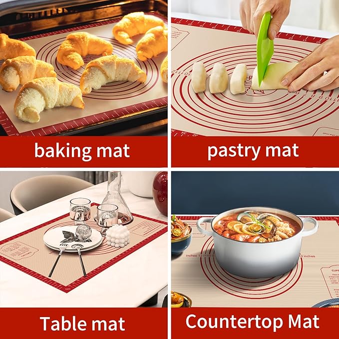 Silicone Baking Mat, Reusable Non-Stick Pastry Mat for Rolling Out Dough, Pizza Crust Pie Baking Mat, Cookies, Cake, Bread, Chocolate, Pastry, Oven Mat