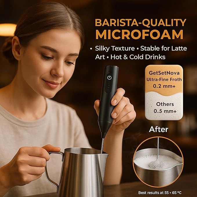 Nova Rechargeable Milk Frother & Coffee Whisker with Dual Spring Tech | 1 Year Replacement Warranty (MILK FROTHER)