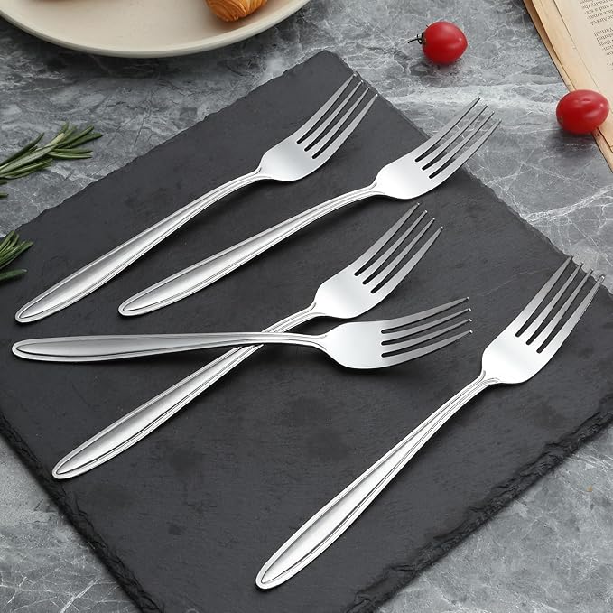 Unokit 24-Piece Forks and Spoons Set - Forks and Spoons Food Grade Stainless Steel Silverware for Home, Kitchen and Restaurant, 12-Fork and 12-Spoon, Mirror Polished&Dishwasher Safe