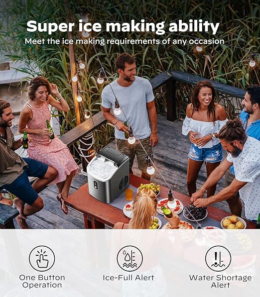 Nugget Ice Maker Countertop, Pellet Ice Machine with Self-Cleaning Function, Produces 33 lbs of Chewable Ice in 24 Hours, Sonic Ice Maker Perfect for Home Kitchens and Offices, Stainless Steel