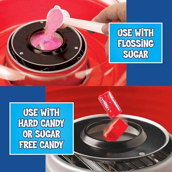 Kool-Aid Cotton Candy Machine - Fun Cotton Candy Machine for Kids with 2 Reusable Cones, 1 Sugar Scoop, and 1 Extractor Head – Red