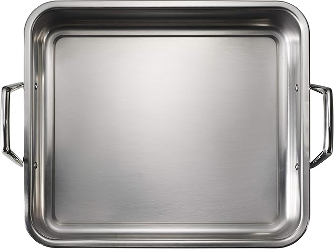 Tramontina 16.5-Inch Stainless Steel Deep Roasting Pan with Basting Grill and V-Rack, Turkey Roaster for Oven, Dishwasher Safe, Made in Brazil