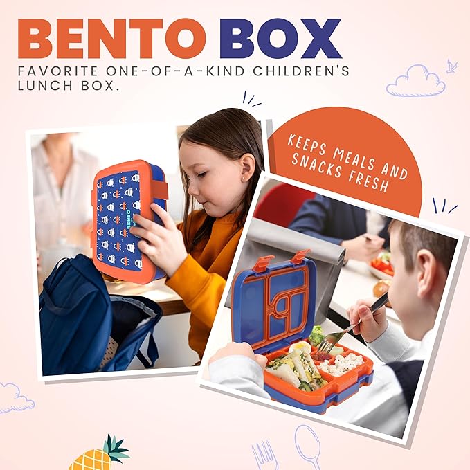YOLAY Bento Box for Kids Lunch Box Leak-Proof, 5-Compartment Lunch Box Kids for Ages 3-10, Durable with Anti-Slip Base, Suitable for Schools, Outdoor and Travel (Robo)