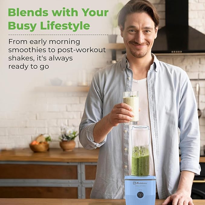 Mix&Shake Blender, 20 oz Portable Blender, 600W Motor, Pulse, ON/OFF Functions, Stainless Steel Blades, Shakes, Sauces, Smoothie Maker, (1) 20 oz To-Go Bottle, Blue, MSKM-600 A