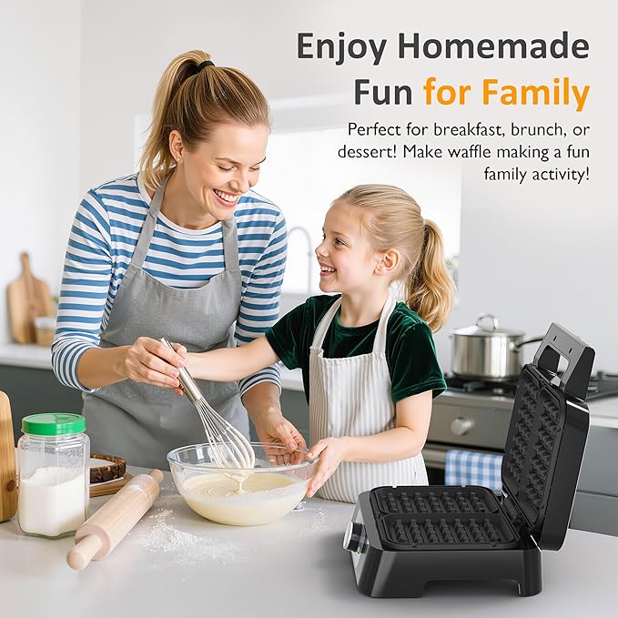 Sunvivi 2 Slices Waffle Maker: Electric Waffle Iron with Adjustable Temperature Control, Nonstick Waffle Machine with Indicator Light, Easy to Clean, Ideal for Kids and Families, Silver