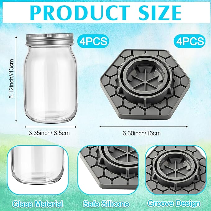 4 Pack Bee Feeder for Mason Jar Bee Watering Station Garden Silicone Sugar Water Feeder Beekeeping Drinking Equipment Tools with Mason Jars for Drinking Water (Grey)