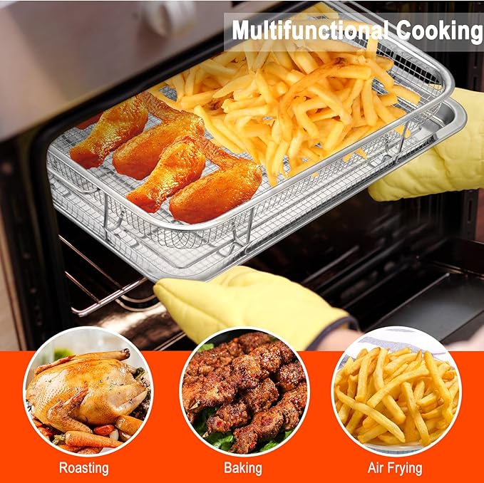 Air Fryer Basket for Oven, 15.5" x 11.6" Large Air Fryer Tray and Pan, Stainless Steel Oven Air Fryer Basket and Air Fryer Pan Rack for Cooking Baking and Broiling