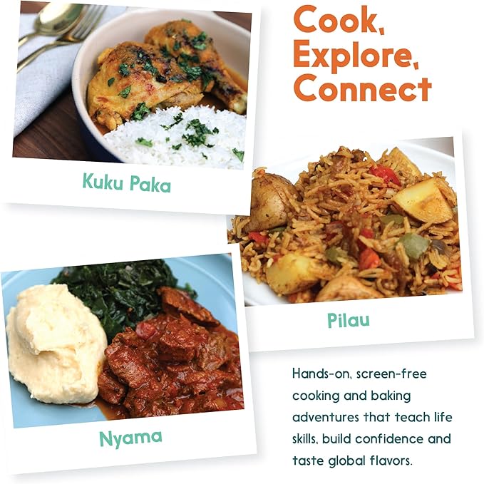 eat2explore Cooking Kits for Kids 14 Pcs – Interactive & Educational Kids Cooking Sets Real for Ages 5 and Up,3 Recipe Cards & Global Ingredients – Fun for Young Chefs (Kenya Edition)