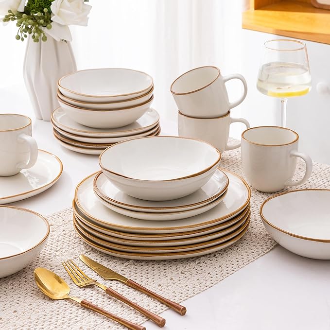 AmorArc Ceramic Dinnerware Sets,Handmade Reactive Glaze Stoneware Plates and Bowls Sets,Highly Scratch Resistant | Dishwasher & Microwave Safe Dishes Set,Service for 8 (24pc)