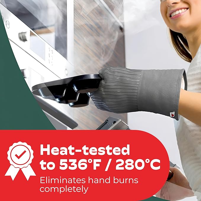 Big Red House - Silicone Oven Mitts - Gray Set of 2-12.5" - Heat Resistant to 536 F / 280 C Kitchen Gloves - Professional Grade Protection Hot Cooking Baking