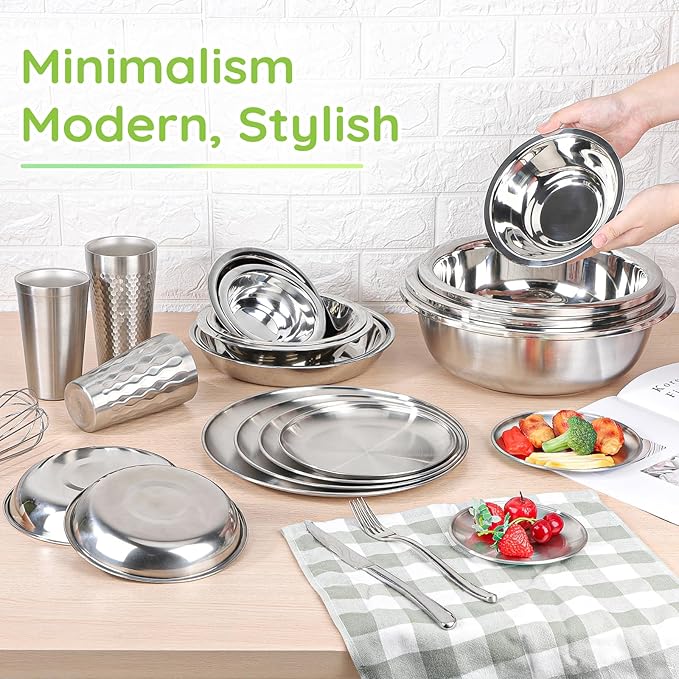 304(18/8) Stainless Steel Mixing Bowls for Kitchen, 2 Pack 7.8" 28.89 fl.oz Metal Mixing Bowls Set Stackable for Baking Serving Cooking Food Prep Storage Dishwasher Safe Lightweight