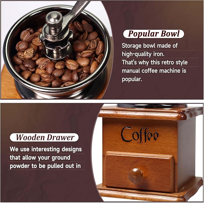 Manual Coffee Grinder Mini Vintage Wooden Coffee Bean Grinder for Decoration Display Antique Coffee Mill for Making Mesh Coffee Classic French Press for Decoration
