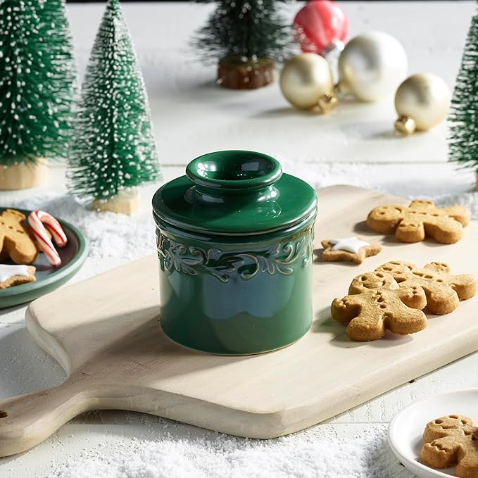 Butter Bell - The Original Butter Bell crock by L Tremain, a Countertop French Ceramic Butter Dish Keeper for Spreadable Butter, Antique Collection, Emerald