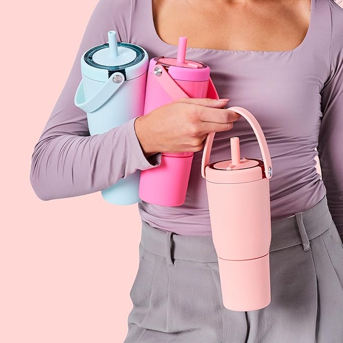BrüMate Resa 25oz 100% Leakproof Travel Tumbler w/Handle & Straw | Flexible SoftSip Straw | Silicone Sleeve for Durability | Stainless Steel | Cup Holder & Travel Friendly Water Bottle (Blue Agave)