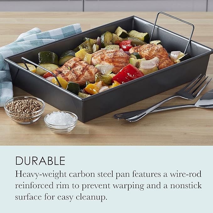 Chicago Metallic Pro Non-Stick Roast and Broil Baking Pan with Rack, 13-Inch-by-9-Inch, Dark Gray