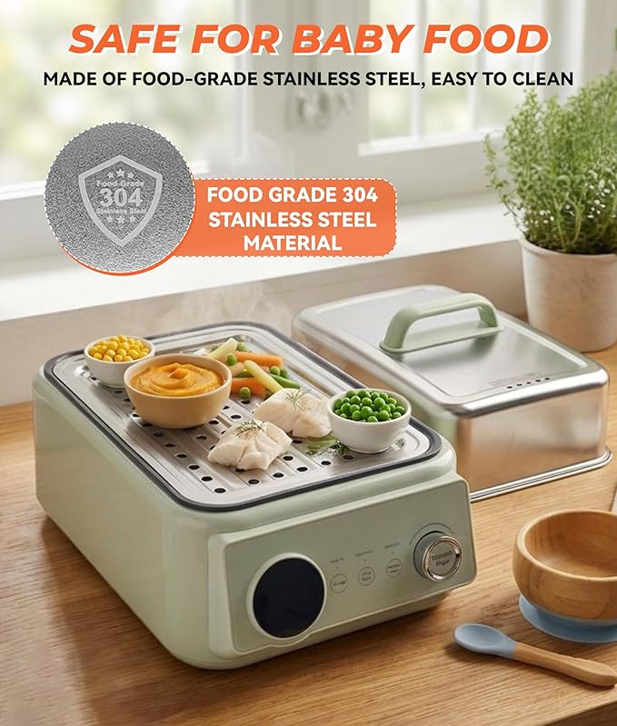 10.6 QT Double-Layer steamer for cooking, 304 Stainless Steel food steamer electric with Timer & Auto Shut-Off, Fast Heating Vegetable Steamer Electric for Veggies, Seafood, Rice,BPA-Free