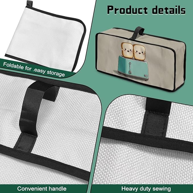 2 Slice Slim Toaster Cover, Cute Bread Print Toaster Cover 2 Slice, Heat Resistant & Water Resistant, Foldable Kitchen Small Appliance Cover for Women
