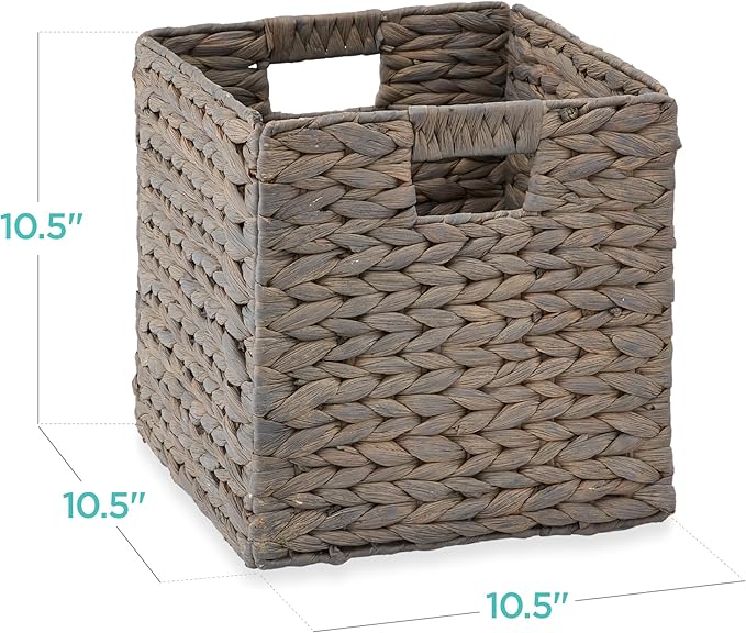 Best Choice Products 10.5x10.5in Pack of 5 Cube Storage Baskets, Water Hyacinth Multipurpose Collapsible Organizers, Handwoven Laundry Totes for Laundry, Living Room, Kids Room & Nursery - Gray
