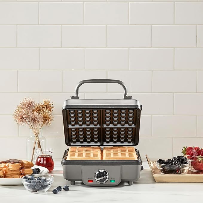 Cuisinart Belgian Waffle Maker with Pancake Plates, Nonstick Plates, 6 Browning Levels, Ready Indicator Lights, Temperature Control, Deep Waffle Pockets, WAF-300P1, Brushed Stainless
