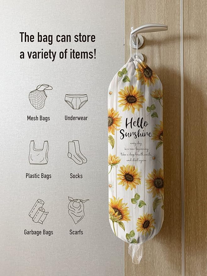 Hglian Sunflower Grocery Bag Holder,Cute Flower Plastic Bag Holder Organizer Storage for Kitchen