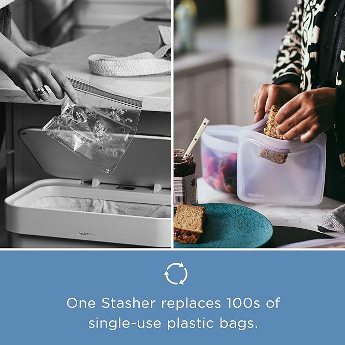 Stasher Silicone Reusable Storage Go Bag with Carabiner Clip, Bag for Travel, Microwave, Dishwasher, Oven, Safe, Sous Vide, Eco Friendly, Outdoor Snack Storage Pouch, 18 oz, Clear | Leakfree Travel Bag