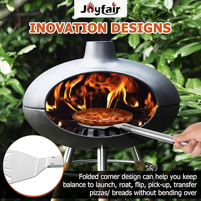 7 Inch Pizza Peel Turning, Joyfair Perforated Pizza Turner with Long Detachable Handle, Stainless Steel Spatula Paddle for Rotating Sliding, Metal Tools Oven Accessories, Easy Cleanup (SS Handle)
