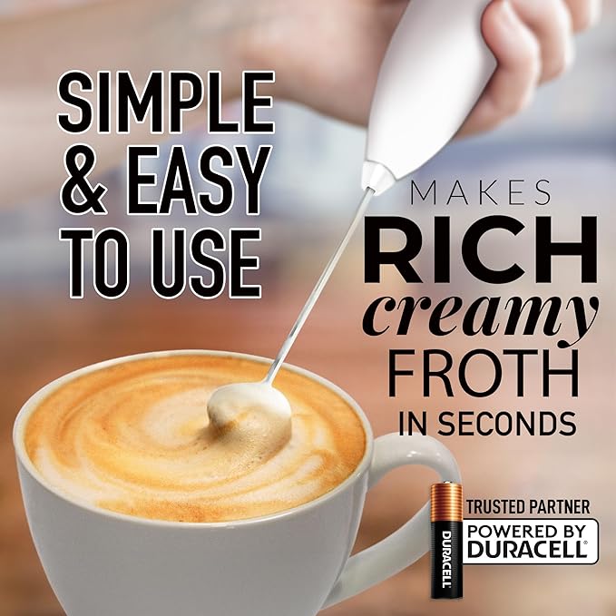 Zulay Milk Frother Wand – Handheld Electric Coffee Frother, Battery Operated Drink Mixer – 13,000 RPM Titanium Motor, Detachable Whisk, Easy Clean Foam Maker for Latte & Matcha – Executive White
