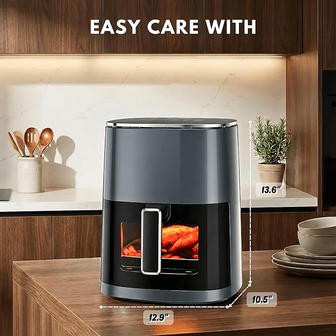 Airfryer 12-in-1,Large Air Fryer 6QT, Square Airfryers Non Toxic, Cooking, Fries, Custard, Chicken Wings, Sea Food, Vegetabels, Nonstick & Easy-Clean Basket