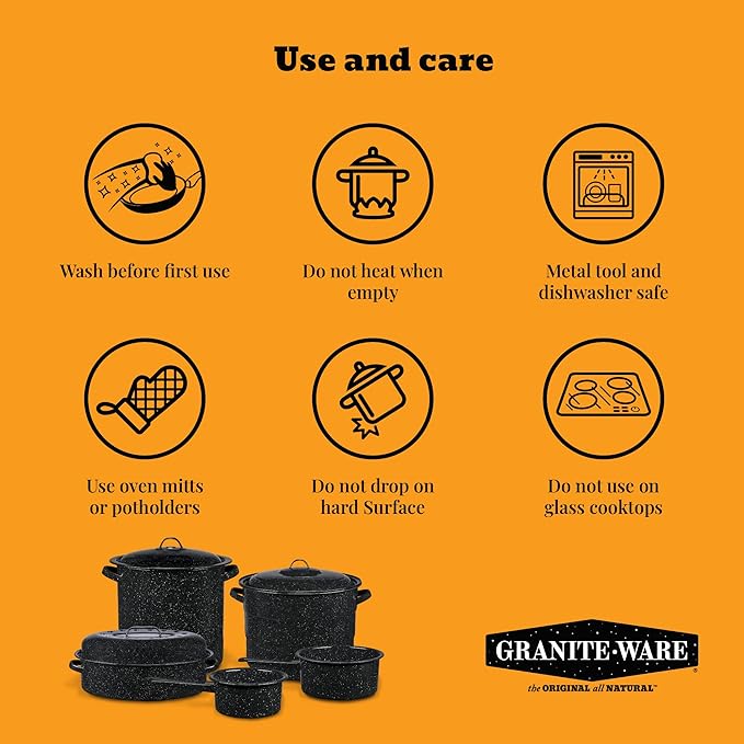 Granite Ware 8.7-Inch Small Covered Round Roaster, 3Lb Capacity – Mini Roaster Enamel Steel Cookware, Dishwasher Safe & PFOA-Free, Even Heat Distribution for Poultry, Meat, Vegetables (Speckled Black)
