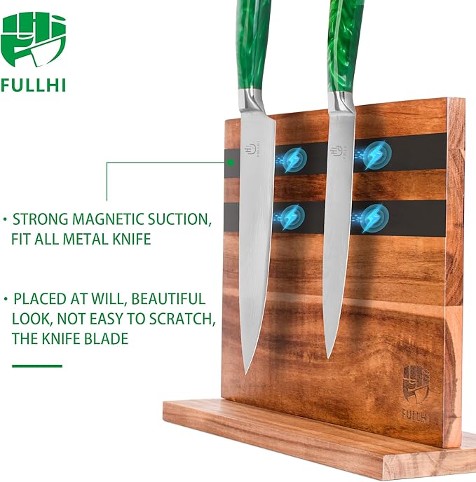 FULLHI Kitchen Magnetic Knife Block Holder, Knife Magnetic Strip with Enhanced Magnets natural wood Multifunctional Storage Holder for Kitchen Utensil, Knife Set, Scissors,Spice Ja