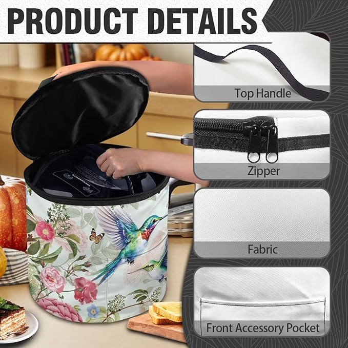 Peony Electric Pressure Cooker Cover Hummingbirds Insulation Handbag Keep Appliance Clean Electric Pressure Cooker Bag with Accessories Pockets