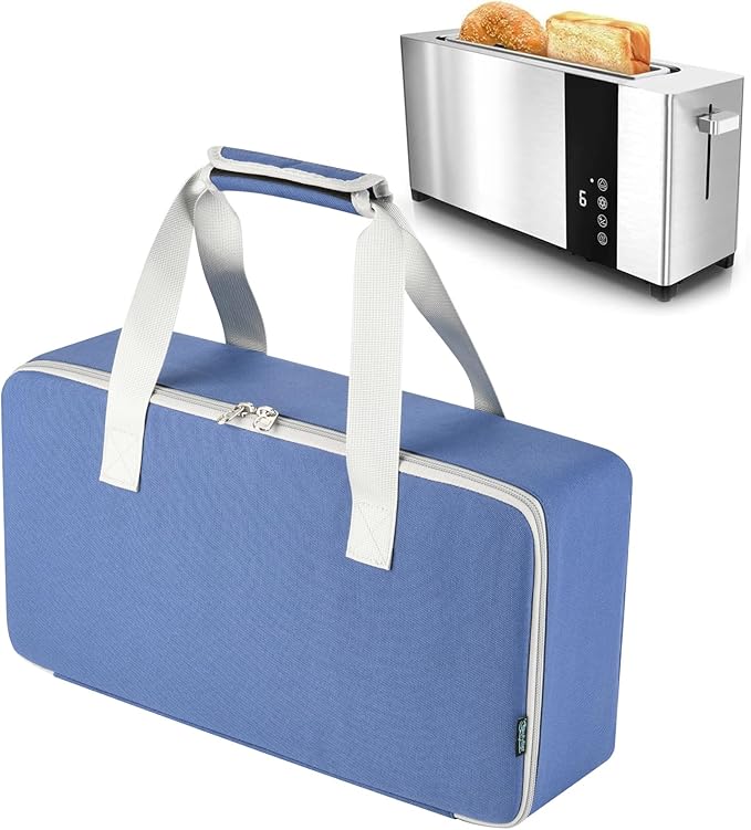 Beautyflier Carrying Bag for Mueller UltraToast 2 Slice Toaster, Portable Carry Case for 10'' Long Slot Bella 2 Slice Toaster, Travel Storage Bag with Hand Strap, Durable and Long-Lasting (Blue)