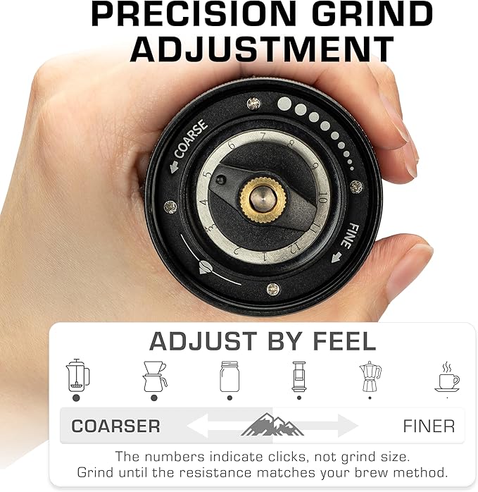COLETTI Crag Manual Coffee Grinder — Hand Coffee Grinder — CNC Burr Precision Hand Grind, Heavy Duty for Travel, Camping, Hiking & Adventure – Includes Brush [Black Coat]