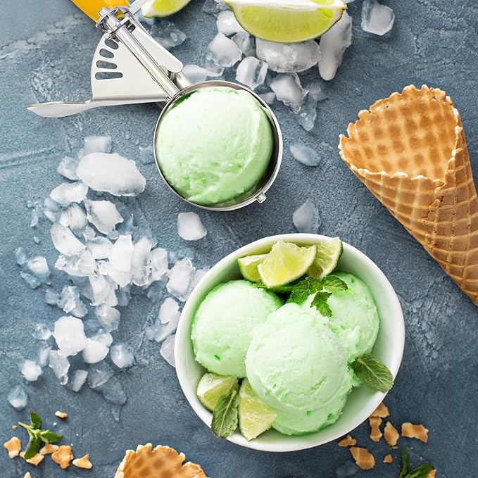Reallnaive 2 Pcs Release Cookie Scoops Ice Cream Scooper with Trigger Release Portion Scoop Stainless Steel for Portion Control, Baking Food, Cookie Dough (1.6 oz,Yellow)