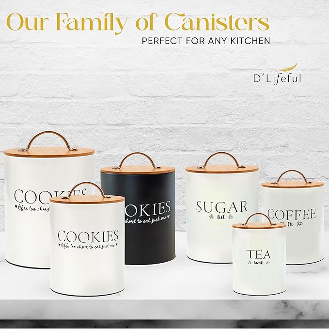D'Lifeful Cookie Jar with Airtight Bamboo Lid – 0.6 Gallon Cute and Decorative Cookie Storage for Kitchen Countertop – Farmhouse Storage Tin for Freshness – Great Gift Idea