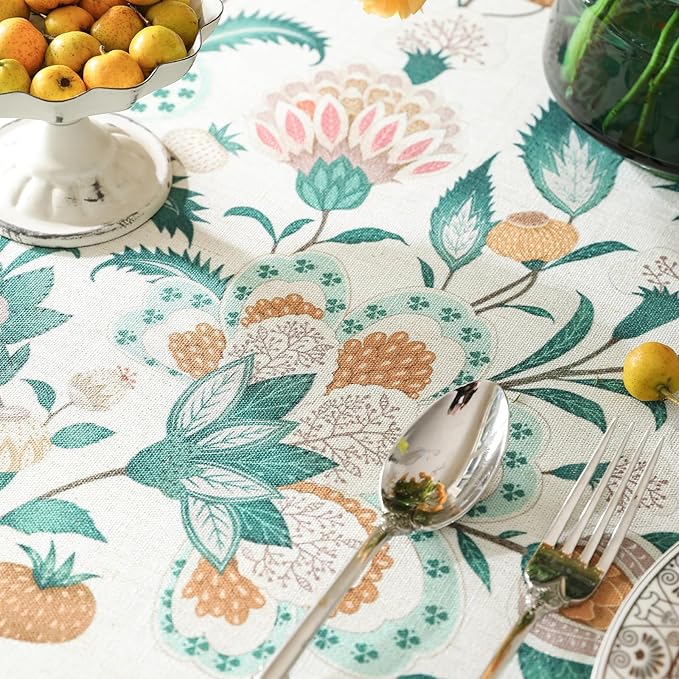 patdrea Designer French Green Table Cloth for Rectangle Table,Vintage Italian Floral Country Linen Extra Long Tablecloth,Decor Cover for Kitchen Dining,Christmas,Thanksgiving,67"x118"-Tree Life