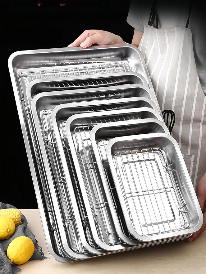 Roasting Pan Heavy Duty Stainless steel Turkey Pans for Oven,Toaster Oven Tray Pans with cooling rack,Hotel Pan, Barbeque Grill Pan,Deep Edge,Mirror treatment, Dishwasher Safe (19.5"x13.6"x2.8")
