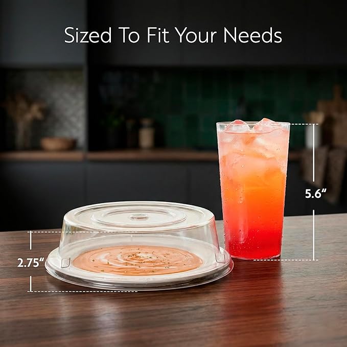 Restaurantware Cater Tek 10.2 Inch Polycarbonate Plate Cover 1 Shatterproof Dish Cover - Dishwashable Endures Up To 210F Clear Plastic Splatter Cover With Finger Hole For 10-Inch Plates