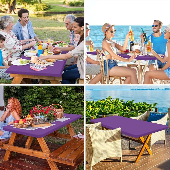 homing Rectangle Table Cloth Cover, Waterproof Polyester Elastic Fitted Tablecloth, Fits for 6 Foot Folding Tables, Washable Table Protector for Picnic, Camping, Outdoor (Purple, 30" x 72")