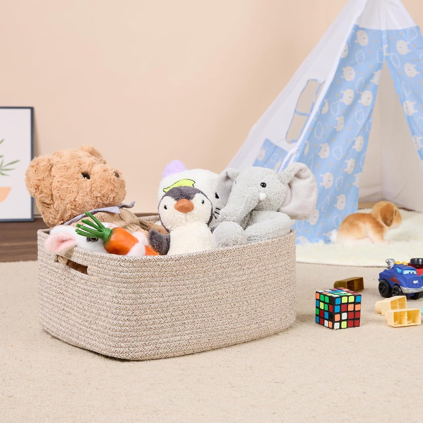 Large Storage Baskets for Shelves, Closet Organizers Bins for Clothes Blanket Towels, Baby Nursery, Toy Baskets Box, Woven Rope Baskets, 17 x 13 x 7.5”, 2 Packs Mixed Brown