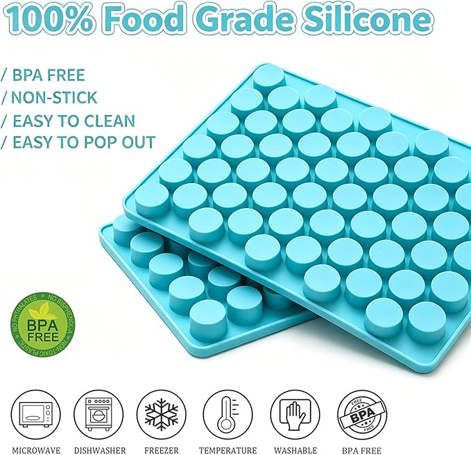 3pcs Round Candy Molds Silicone Molds for Hard Candy, Gummy, Caramels, Chocolate, Ganache, Ice Cubes, 220 Cavity
