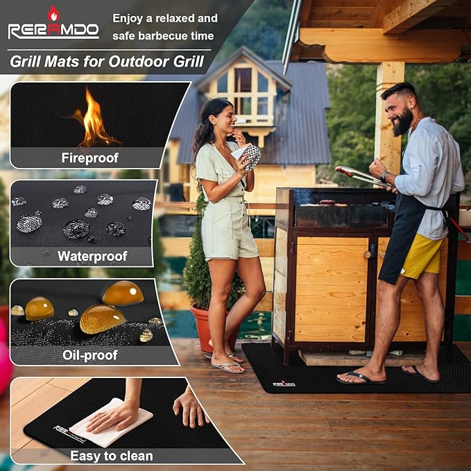 48 X 30 Inch Under Grill Mats for Outdoor Grill, Double-Sided Fireproof/Waterproof/Oil-Proof Grill Pad, BBQ Matt for Under Grill, Indoor Fireplace/Fire Pit Mat, Deck and Patio Protector Mat